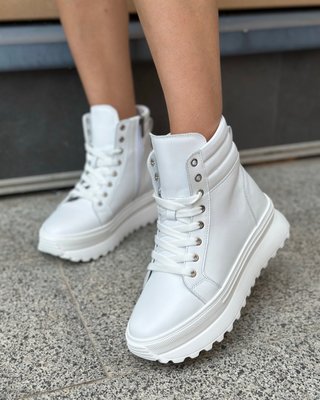 Шкіряні Білі Кросівки на Хутрі Emeli 1801-5  3524364356363 фото - брендові жіночі кросівки розпродаж