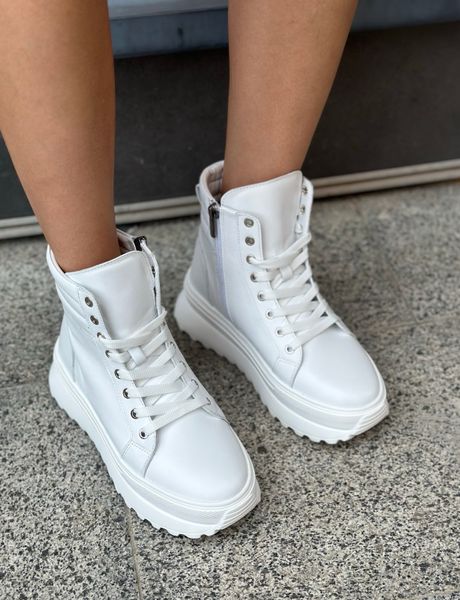 Шкіряні Білі Кросівки на Хутрі Emeli 1801-5  3524364356363 фото - брендові жіночі кросівки розпродаж
