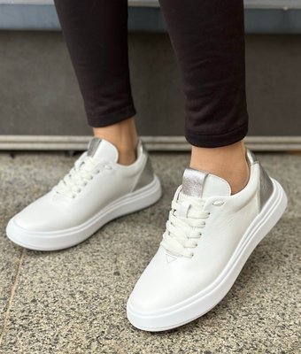 Жіночі білі кеди срібною шкірою Emeli 1310-1 893749 фото - брендові жіночі кросівки розпродаж