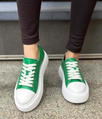 Зелені шкіряні з білою шкірою кеди Emeli 045-3 237847 фото - брендові жіночі кросівки розпродаж