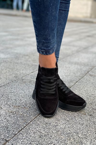 Замшеві чорні жіночі кросівки Emeli 915-3 711115246 фото - брендові жіночі кросівки розпродаж