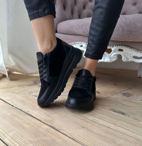 чорні шкіряні жіночі кросівки Emeli 0123-1 20911102446 фото - брендові жіночі кросівки розпродаж