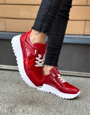 Шкіряні Червоні лаковані кросівки Emeli 055-11 4252612 фото - брендові жіночі кросівки розпродаж