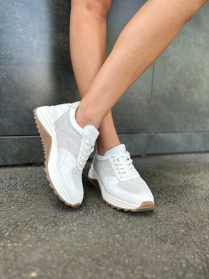 Шкіряні білі Кросівки із вставкою білої замшею Emeli 233-013 7412341415 фото - брендові жіночі кросівки розпродаж