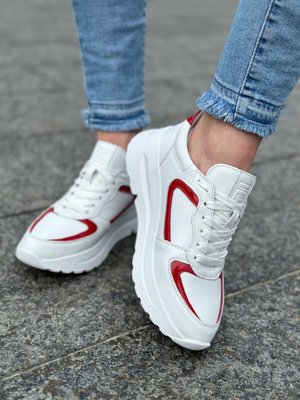 шкіряні білі кросівки вставкою червоний лак 3501-405 1253478753 фото - брендові жіночі кросівки розпродаж