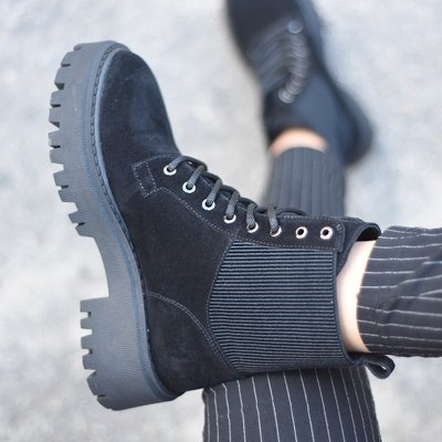 Кожаные черные женские ботинки 1415/3 941132046 фото - кроссовки женские распродажа