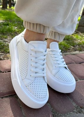 Шкіряні перфоровані жіночі білі кеди Emeli 111-1001 4576455245 фото - брендові жіночі кросівки розпродаж