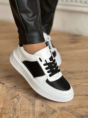 Білі чорні шкіряні жіночі кеди Emeli 1030-07 25711131246 фото - брендові жіночі кросівки розпродаж