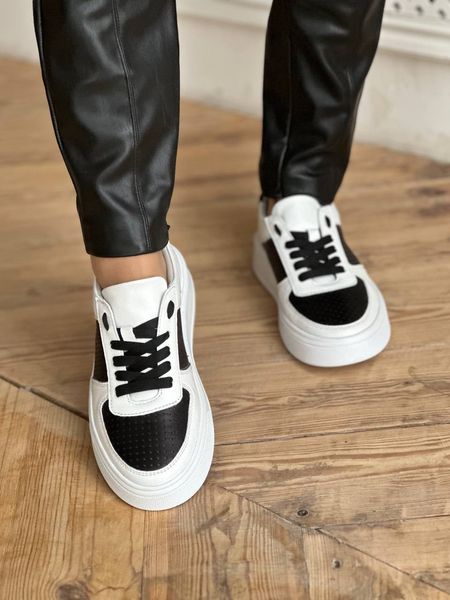 Білі чорні шкіряні жіночі кеди Emeli 1030-07 25711131246 фото - брендові жіночі кросівки розпродаж