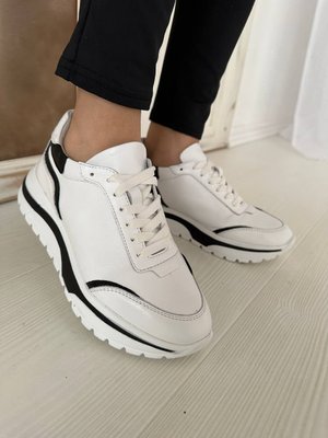 Шкіряні білі з чорною вставкою жіночі кросівки Emeli 1155.011 1391160446 фото - брендові жіночі кросівки розпродаж