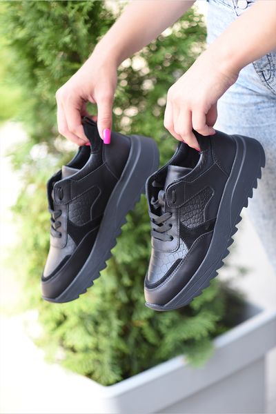 Шкіряні чорні жіночі кросівки Emeli 055-3 751117846 фото - брендові жіночі кросівки розпродаж