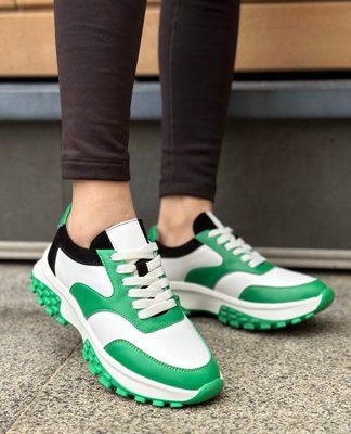 Кожаные женские кроссовки бело зелено черные 2024 Emeli 771-1 2345875 фото - кроссовки женские распродажа