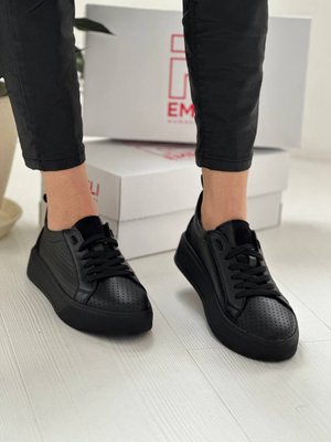 Черные Перфорированые кожаные женские кеды Emeli 107-122 23424143512 фото - кроссовки женские распродажа