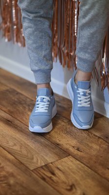 Синие кожаные женские кроссовки Emeli 822-115 1671177246 фото - кроссовки женские распродажа