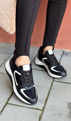 чорні з білою вставкою шкіряні жіночі кросівки Emeli 3501-2 24711125246 фото - брендові жіночі кросівки розпродаж
