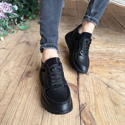 чорні шкіряні жіночі кросівки Emeli 3501-7 25611130646 фото - брендові жіночі кросівки розпродаж