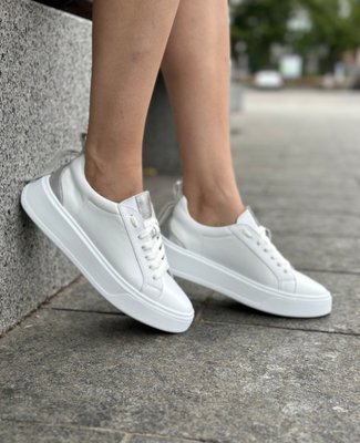 Білі вставкою срібло шкіряні жіночі кеди Ukraine brand Emeli 107-13 134534745 фото - брендові жіночі кросівки розпродаж
