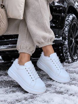 Шкіряні Білі Кеди На Хутрі Emeli Snow Crystal  2117-01 фото - брендові жіночі кросівки розпродаж
