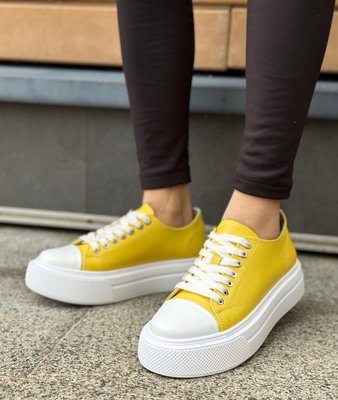 Жовті Шкіряні Жіночі Кеди 045-4 23531113 фото - брендові жіночі кросівки розпродаж
